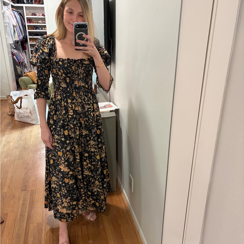 Doen Black and Yellow Floral Long Sleeve Dress